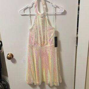 Sequin Halter Dress in Iridescent